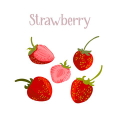 Fresh tasty strawberry whole and cut. Healthy nutrition product.