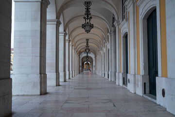 Arches of the Commerce Square in Lisbon, Portugal.