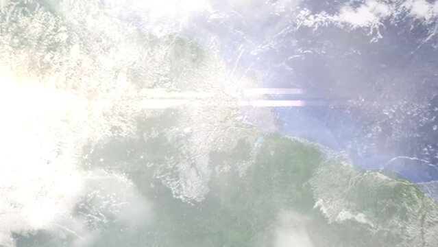 Zoom in from space and focus on Brazil, Macapa. 3D Animation. Background for travel intro. Elements of this image furnished by NASA