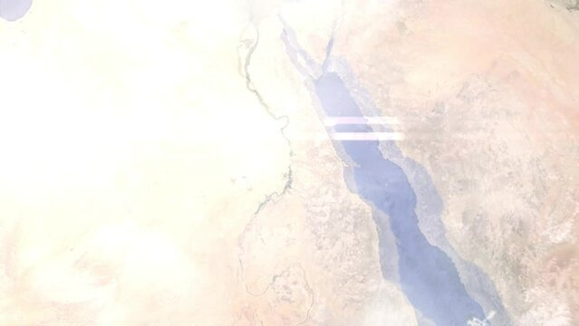 Zoom in from space and focus on Egypt, Aswan. 3D Animation. Background for travel intro. Elements of this image furnished by NASA