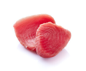 Fresh tuna steak on white background