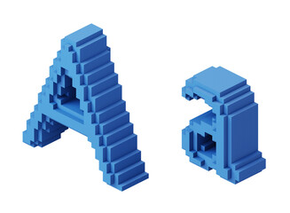 Naklejka premium Letter A shaped block pixel with blue cubes. 3d illustration.