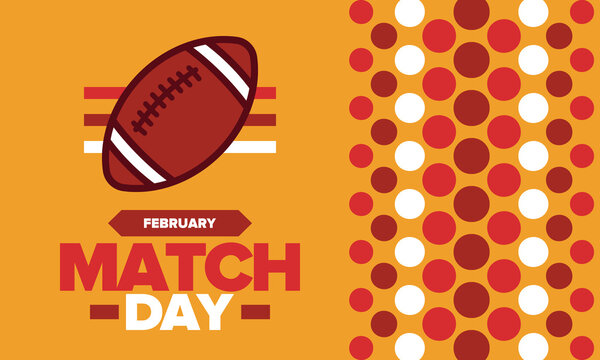 American Football Match Day. Playoff game day. Super Bowl Party in United States. Final game of regular season. Professional team championship. Ball for american football. Sport poster. Vector