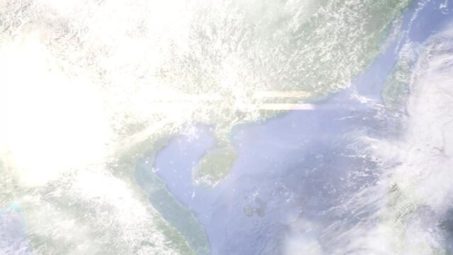 Zoom in from space and focus on China, Zhanjiang. 3D Animation. Background for travel intro. Elements of this image furnished by NASA