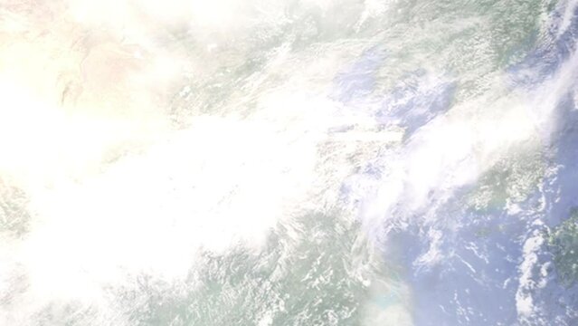 Zoom in from space and focus on China, Taian. 3D Animation. Background for travel intro. Elements of this image furnished by NASA	