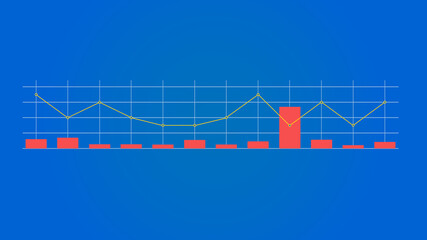 Statistics graph, exchange, stock market, stock exchange.  Blue background. Vector stock illustration.