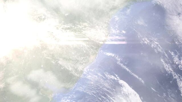 Zoom in from space and focus on Brazil, Canoas. 3D Animation. Background for travel intro. Elements of this image furnished by NASA	