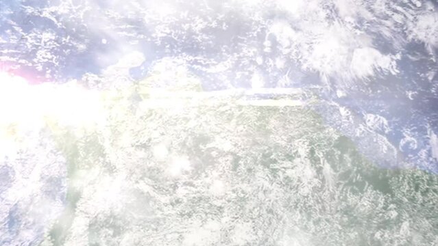 Zoom in from space and focus on Venezuela, Calabozo. 3D Animation. Background for travel intro. Elements of this image furnished by NASA