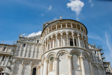 Fototapeta na wymiar Pisa, Italy, September 2015, view of the east facade and the main apse of the cathedral in Pisa