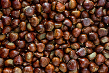 top view of raw chestnuts.