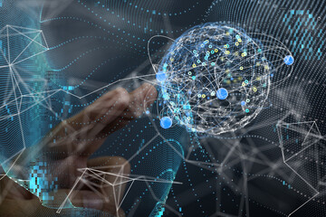 Global network. Blockchain. 3D illustration. Neural networks and artificial intelligence. Abstract