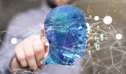Digital cyberspace with particles and Digital data network connections concept.