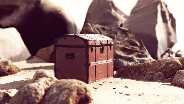 treasure chest in sand dunes on a beach