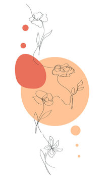 vector outline flowers poster, single line art, floral sketch