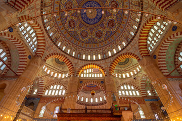 Fototapeta na wymiar Selimiye Mosque. Interior of Edirne Selimiye Mosque.