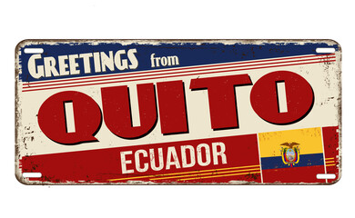 Greetings from Quito vintage rusty metal plate