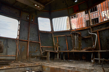 Abandoned old train with rust and graffitis