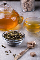 Chinese green oolong tea with fruit additives