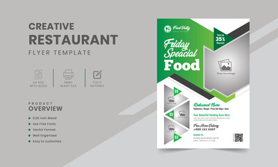 Restaurant and food flyer design template with abstract background in A4