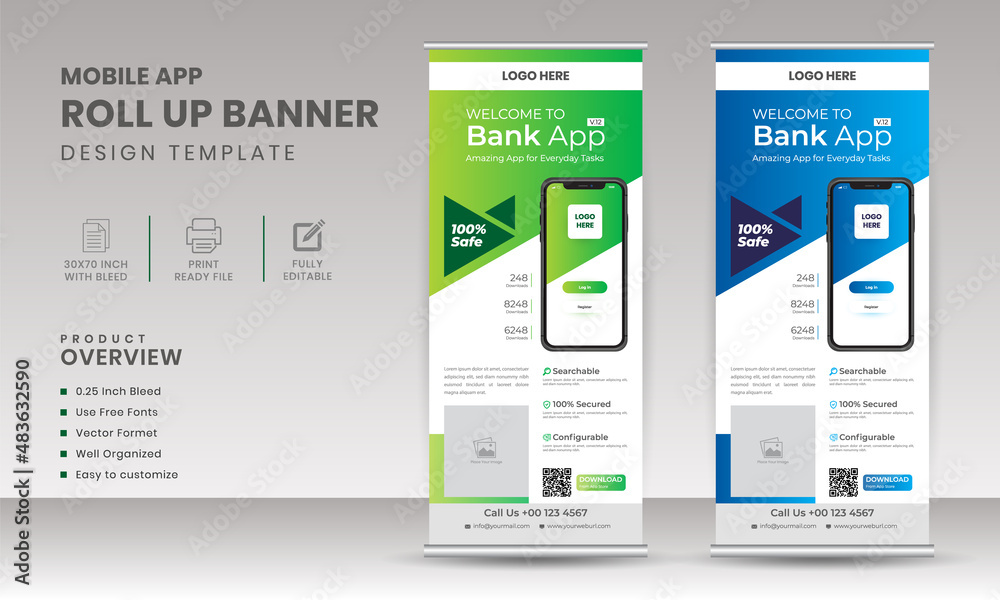 Wall mural creative and modern roll up banner design template | mobile app roll up banner | corporate layout ab