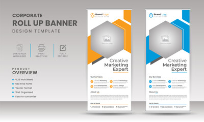 Creative and modern roll up banner design template | Mobile app roll up banner | corporate layout abstract background