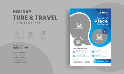 Summer Vacation Tour and Travel Flyer Design Template | Travel Agency Promotional Flyer Design with Creative Layout