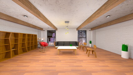 夜景が見えるリビングルーム