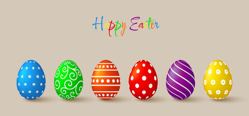 Easter eggs collection. Set of 3d colored decorative design elements.