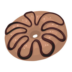 Donut with chocolate. Single doodle of sweet food, dessert. Hand drawn vector illustration in flat style. Cartoon clipart isolated on white background.