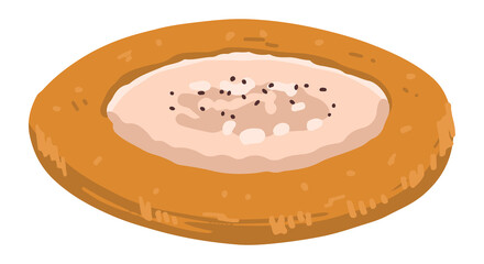 Cheesecake bun. Single doodle of sweet food, dessert. Hand drawn vector illustration in flat style. Cartoon clipart isolated on white background.