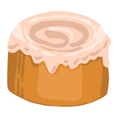 Cinnamon bun. Single doodle of sweet food, dessert. Hand drawn vector illustration in flat style. Cartoon clipart isolated on white background.