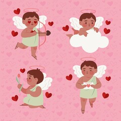 flat valentine day cupid characters collection design vector illustration design vector illustration