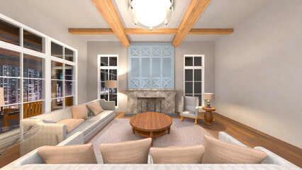 夜景が見えるリビングルーム