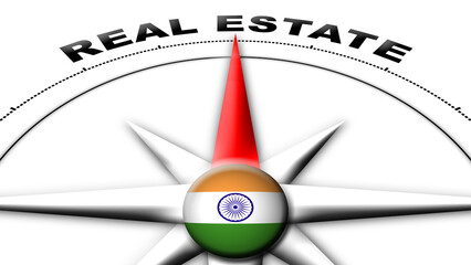 India Globe Sphere Flag and Compass Concept Real Estate Titles – 3D Illustration