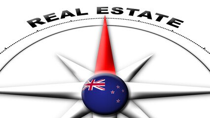 New Zealand Globe Sphere Flag and Compass Concept Real Estate Titles – 3D Illustration