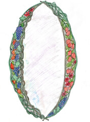 Illustration of a mirror decor on a sketch with liners and watercolors
