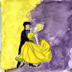 color illustration with couple dancing tango