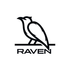 Crow Raven Black Bird Line Art Style Icon Logo Design - obrazy, fototapety, plakaty