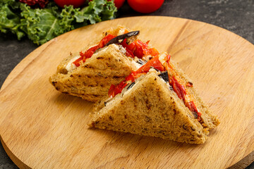 Club sandwich with eggplant and cheese
