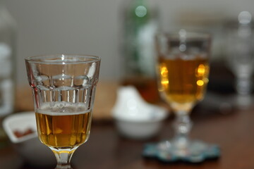 glass of beer on the table on the party