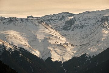 Snowy mountain peak, summer camping ground local name is yayla  in trabzon, mountain peak in winter season.