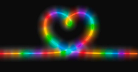 lgbt Rainbow neon heart shape lights. Line art love symbol.Valentines day abstract colorful. Retro neon Love sign on black background