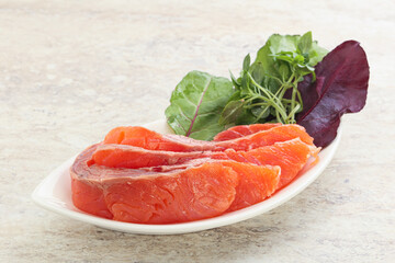 Sliced salmon fillet starter snack