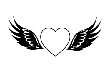Fototapeta premium Flying Heart with wings. Valentine's Day angel wings. Vector illustration on a white background. Design for print and web