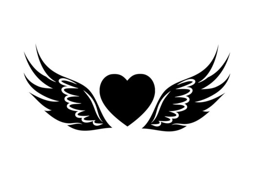 Flying Heart with wings. Valentine's Day angel wings. Vector illustration on a white background. Design for print and web