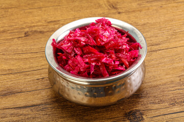 Marinated red cabbage in the bowl