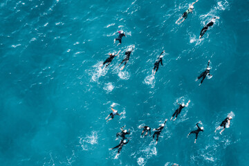 Fototapeta na wymiar Overhead view of marathon swimmers during competition