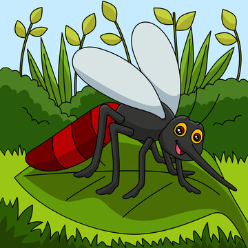 Mosquito Cartoon Vector Colored Illustration