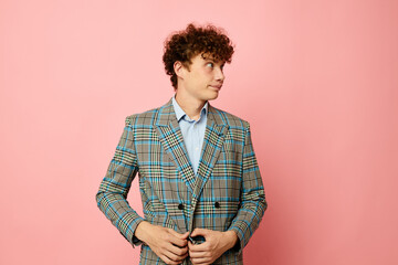 cute red-haired guy checkered blazer elegant style posing fashion Lifestyle unaltered