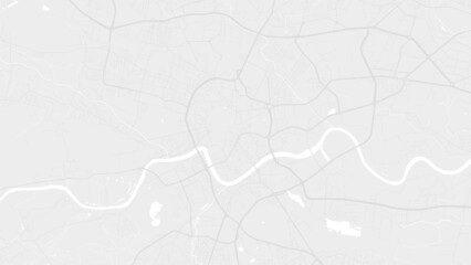 White and light grey Kraków city area vector background map, roads and water illustration. Widescreen proportion, digital flat design.
